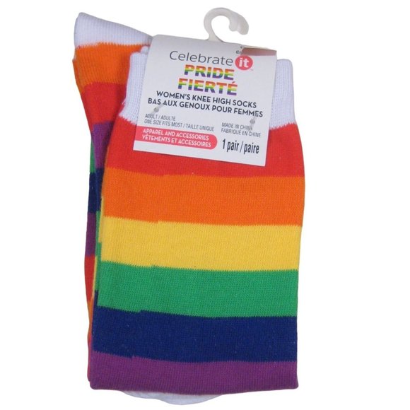 Women Pride Knee High Socks Adult One Size 1 Pair Rainbow Polyester - Picture 1 of 5